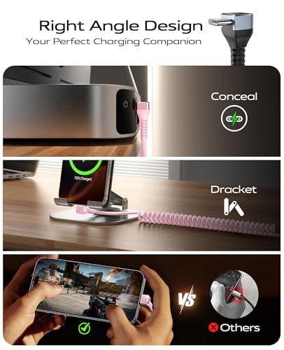 90 Degree Coiled USB C Cable for Car 3FT, 2Pack USB C to USB C Cable-Pink - color: Pink, size: 3FT