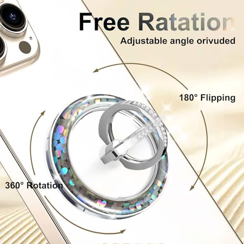 Silver Magnetic Phone Ring,Transparent Strong Magnet Phone Grip Holder,360°Adjustable & Removable Clear Purple Dot Laser Design Diamond Ring for Phones & Tablets - color: Clear Silver Purple Dot Diamond Laser