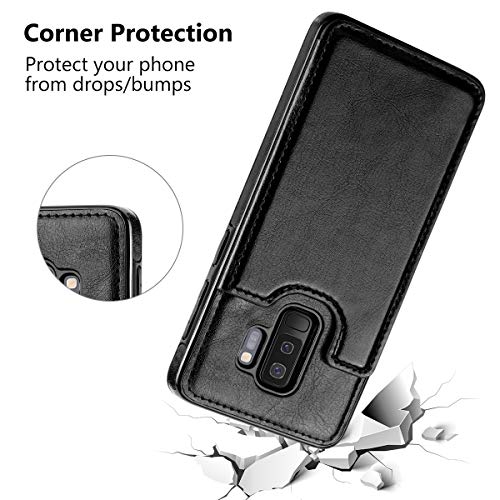 HianDier Wallet Case for Galaxy S9 Plus, Slim Protective Case with Credit Card Slot Holder Flip Folio Soft PU Leather Magnetic Closure Cover Compatible with Samsung Galaxy S9+ Plus, Black