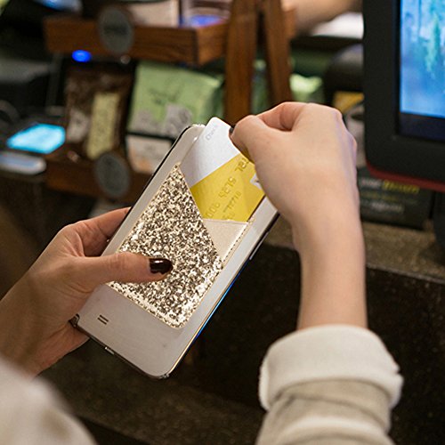 Faux Leather Cell Phone Wallet,Credit Card Holder for Back of Phone Pocket 3M Adhesive Sticker Card Pouch Sleeve for iPhone/Samsung Galaxy/Sony/Android and Most Smartphones,Black/Silver Glitter - color: Silver+Black