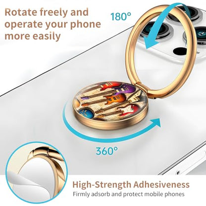 Cell Phone Ring Holder, Cute Metal Phone Grip Stand Finger Ring Kickstand, Flexible 360°Rotation Phone Tablet Case Accessories Compatible with Most Phones Colorful Electric Guitar - color: Colorful Electric Guitar