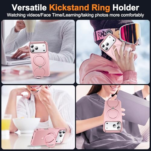 SKYLMW Compatible with iPhone 17 Pro Case with Stand,Rose Gold | iPhone 17 Pro Phone Case 6.3",Magnetic Ring Stand,Compatible with MagSafe,Military-Grade Protection,Great Grip Feeling - color: Rose Gold, size: Iphone 17 Pro