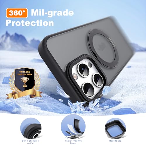 for iPhone 14 Pro Max Case with 360° Spin Magnetic Stand,Black | iPhone 14 Pro Max Phone Case 6.7",Spin Magnetic Ring Stand,Compatible with MagSafe,Military Protection,Translucent Matte - color: Black, size: iPhone 14 Pro Max
