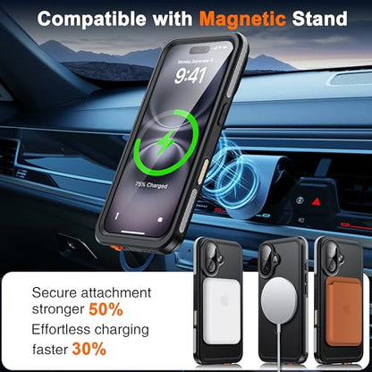 Oterkin Magnetic Stand for iPhone 16 Case Waterproof IP68, Black - color: Black, size: iPhone 16 6.1''