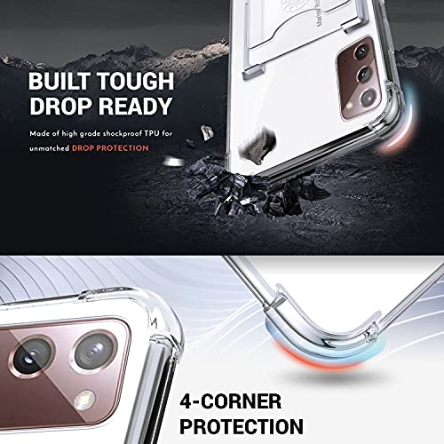Shields Up for Samsung Galaxy Note 20 Case, Minimalist Wallet Case with Card Holder [3 Cards] & Ring Stand, [Drop Protection] Slim Protective Cover for Samsung Note 20 5G - Clear | Minimalist Wallet Case, 3 Card Slots, 360° Rotation Ring Stand/Kickstand,