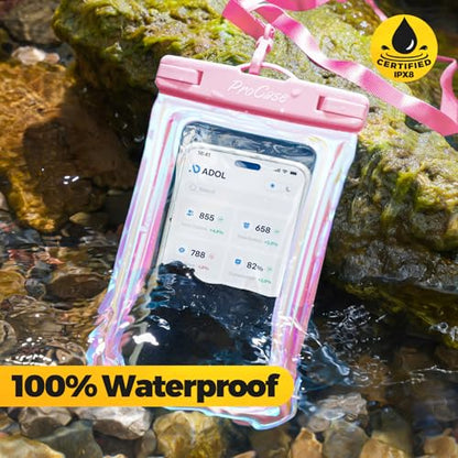 ProCase 2 Pack Floating Waterproof Phone Pouch, IPX8 Dry Bag for 7" Phones | Fits iPhone 17/16/15/14, Galaxy S24/S23 & Pixel 8/7. Touchscreen Waterproof Pouch for Swimming, Diving & Snow -Pinkblue - color: Pink/Blue