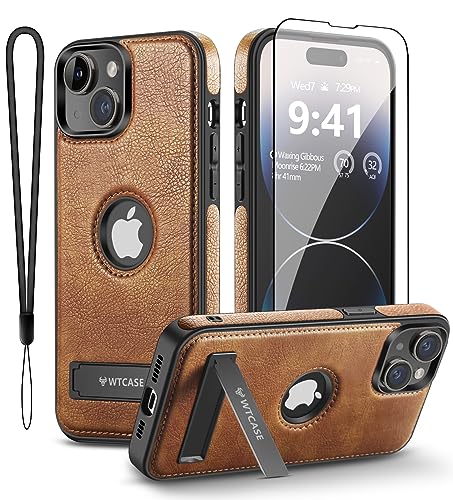 WTCASE Magnetic for iPhone 13/14 Leather Case,Built-in Invisible Stand [Compatible with Magsafe] Protective Slim Kickstand Compatible with iPhone 13/14 (Brown) - color: Brown, size: iPhone 14-6.1"