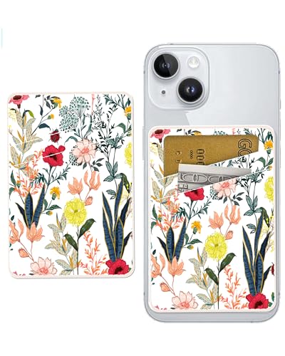Dual Pocket Leather Phone Wallet Adhesive Stick On, Cute Card Holder, Credit Card Holder for Phone Case, Beautiful Colorful Flowers - color: Beautiful Colorful Flowers