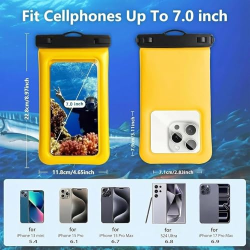 Floatable Soap Bubble Waterproof Phone Pouch/Case with Crossbody Lanyard for iPhone 17 16 Pro Max/15 Pro/14/13/12, IP68 Cellphone Dry Bag Beach Cruise Ship Essentials, 1 Pack-Yellow-7″ - color: D3-Yellow