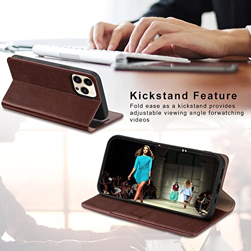 Belemay Compatible with iPhone 14 Pro Max Case Wallet-Genuine Leather Flip Case-RFID Blocking Card Holders-Shockproof TPU Shell Folio Cover Women Men Compatible with iPhone 14 Pro Max (6.7-inch) Brown - color: Brown, size: iPhone 14 Pro Max