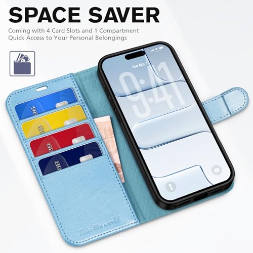 TUCCH Wallet Case for iPhone Air 6.5" 2025, 4 Card Slots, Pearly Light Blue | RFID Blocking, Viewing Stand, Shockproof TPU Shell, PU Leather, Magnetic Closure, Protective Folio Flip Cover - color: Pearly Light Blue