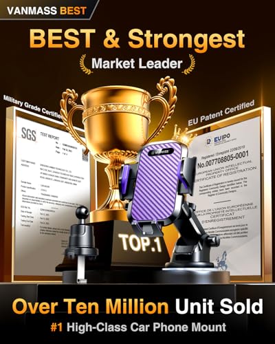 VANMASS Car Phone Holder Ultimate Military-Grade Strongest Suction & Clip Windshield Dash Best Strongest Cell Phone Automotive Dash Gauge Accents for iPhone 18 Pro Max 17 16 15 14 Purple - color: Purple
