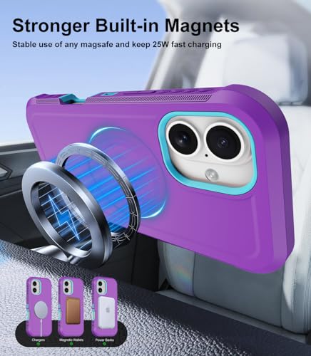 Magnetic for iPhone 17 Case Heavy Duty Military-Grade Shockproof,Anti-Slip 3-Layer Rugged Drop Protection with Screen Protector,Compatible with MagSafe,Anti-Scratch for i 17 Phone Cover (Purple) - color: Purple-m