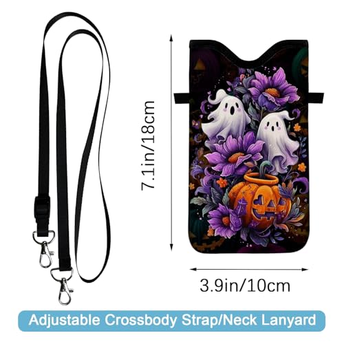Neoprene Cell Phone Sleeve Pouch Case Bag with Crossbody Strap Neck Lanyard for Women 7.1 X 3.9 in - color: Halloween Gifts
