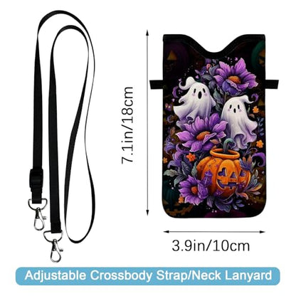 Neoprene Cell Phone Sleeve Pouch Case Bag with Crossbody Strap Neck Lanyard for Women 7.1 X 3.9 in - color: Halloween Gifts