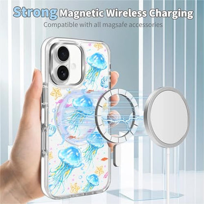 VisEnt Clear Case for iPhone 17, Magnetic Phone Case, Transparent Slim Cover, Military Grade Protection, Shockproof, Anti-Yellowing, Scratch Resistant, Blue Jellyfish Ocean - color: Blue Jellyfish Ocean, size: Iphone 17
