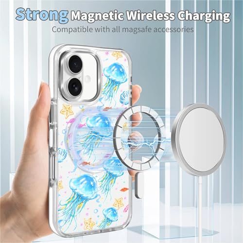 VisEnt Clear Case for iPhone 17, Magnetic Phone Case, Transparent Slim Cover, Military Grade Protection, Shockproof, Anti-Yellowing, Scratch Resistant, Blue Jellyfish Ocean - color: Blue Jellyfish Ocean, size: Iphone 17