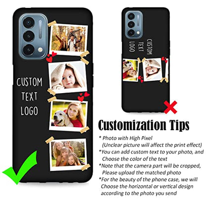 Custom Phone Case for OnePlus Nord N200 5G Multi-Picture Collage Name, Customized Personalized Phone Cover Anti-Scratch Soft Protective TPU Black Thin Cases 6.49-inch - color: Black 03 - Sticker, 4 Photos Text