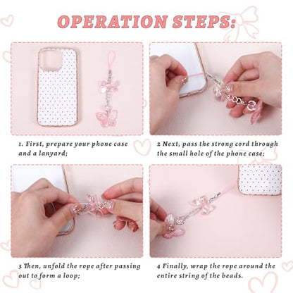 Pink Beaded Phone Wrist Straps, Y2K Phone Case Charms Camera Charm Strap, Lanyard Keychain Wristlet Aesthetic Cellphone Charm - style: 3 Pink Butterfly Metal Heart