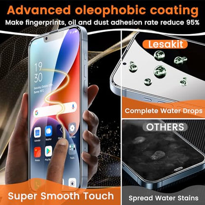 Lesakit 3+3 Pack Privacy Screen Protector for iPhone 14 6.1-Inch with 3 Pack Camera Lens Protector, Anti Spy Tempered Glass Film 9H Hardness Bubble Free Case Friendly - size: iPhone 14