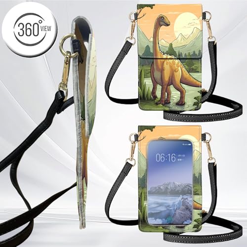 for Women Cell Phone Purse,with Touchscreen Cell Phone Purse,PU Leather Shoulder Bag Waterproof Phone Wallet Case with Clear Touch Screen Window up to 6.7 inch Smartphone, - color: Forest Dinosaur -245