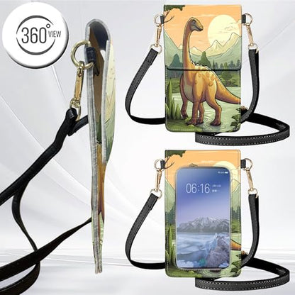 for Women Cell Phone Purse,with Touchscreen Cell Phone Purse,PU Leather Shoulder Bag Waterproof Phone Wallet Case with Clear Touch Screen Window up to 6.7 inch Smartphone, - color: Forest Dinosaur -245