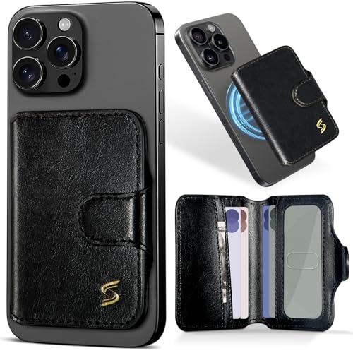for Magsafe Wallet Magnetic Phone Wallet Card Holder for iPhone 17 16 15 14 13 Pro Max Plus, 5 Slots RFID Blocking, Strong Magnet, Luxury Leather Mag Safe Wallet for Women Men, Black - color: Glossy Black