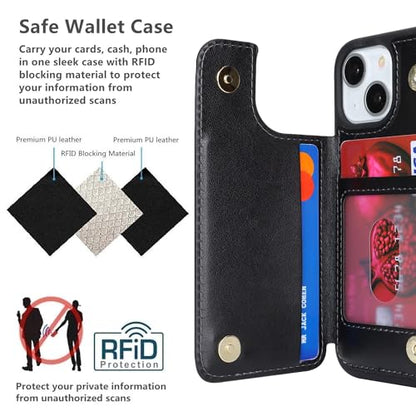 iCoverCase Compatible with iPhone 13 Mini Case with Card Holder, Wallet Phone Case for Women Men RFID Blocking PU Leather Protective Case 5.4 Inch (Black) - color: Black