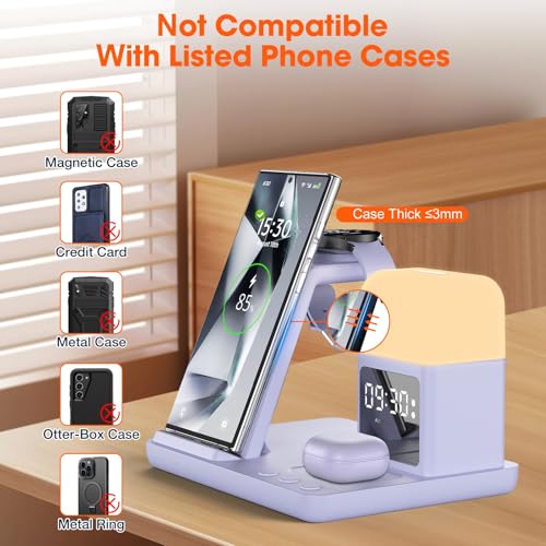 Wireless Charger for Samsung Charging Station with Digital Clock-Alarm - color: Purple
