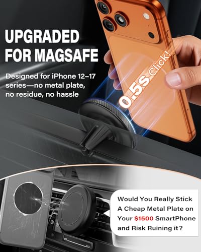 A2C Slim Magnetic Phone Holder for Car, Rental Car Essentials for Travel - style: Black
