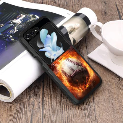 for Samsung Galaxy Z Flip 5 Case, Heavy Duty Dual Layer Hybrid Military Grade Shockproof Drop Folding Protective Cover for Samsung Galaxy Z Flip 5 5G 2023, Burning Baseball - color: Burning Baseball