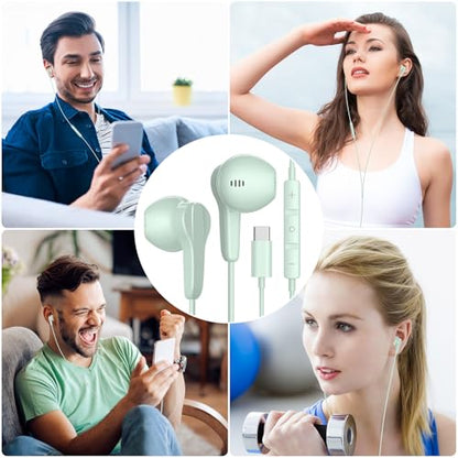 USB C Headphones Wired for iPhone 17 Air 16 15 18 Pro Max Duo Plus, Green - color: Green