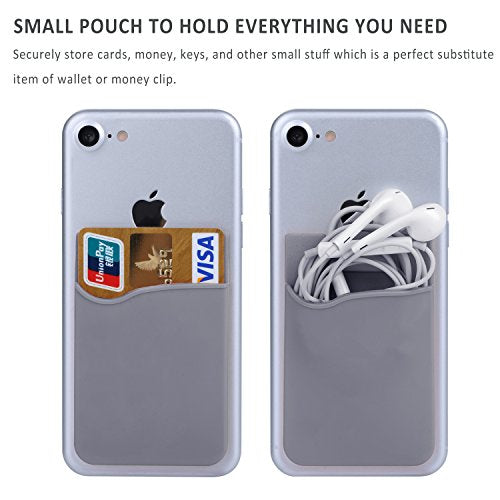 Card Holder for Back of Phone,6 Pack Silcone Stick on Cell Phone Wallet - color: Black,White,Gray,Blue,Green,Rose