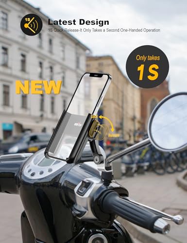 Grefay Motorcycle Phone Mount, 1S Quick Release Anti Shake Motorbike Phone Holder for 3.5-7.0 Inch Smartphone for Motorcycle Mirror Phone Mount with 360° Rotatabe