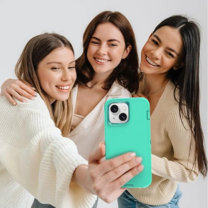 Compatible with iPhone 15, Dual Layer Shockproof Full Body Cover Military Grade Drop Protection Heavy Duty Phone Case for Apple iPhone 15/14/13 6.1 inch (Turquoise/Light Blue) - color: Turquoise/Light Blue