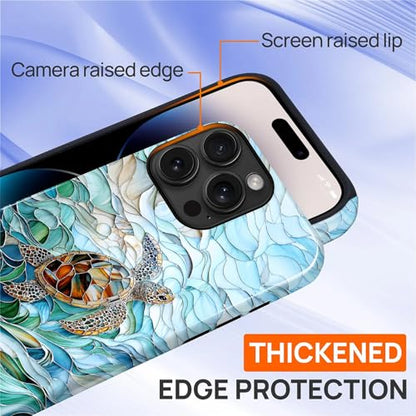 Case Compatible with iPhone 14 Pro, Cute Dual Layer Hybrid Phone Cover, Military Grade Drop Protection, Aesthetic Shockproof Phone Case for Women Girls, Stained Glass Sea Turtle - color: Stained Glass Sea Turtle, size: Iphone 14 Pro