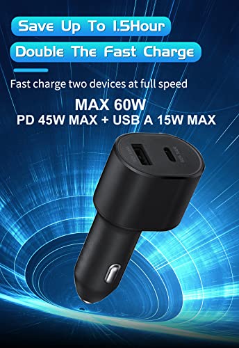 Super Fast Dual Car Charger (45W+15W) USB C and A for Samsung Galaxy