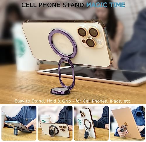 Doflyesky Metal Magnetic Phone Ring Holder, Double Adjustable Phone Grip and Stand Compatible with MagSafe Ring Holder, Compatible with PopSockets MagSafe Ring Grip, Compatible with Case/Cover - color: Purple