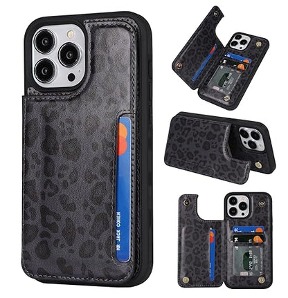 iCoverCase Compatible with iPhone 13 Pro Case with Card Holder, Wallet Phone Case for Women Men RFID Blocking PU Leather Protective Case 6.1 Inch (Black Leopard) - color: Black Leopard