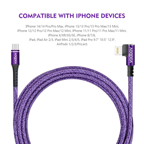 USB-C to Lightning Braided Cable iPhone Charger Fast Charging Cord Right Angle 2pack 10ft 6ft 90 Degree MFi Certified Cable Xr Sage (Purple)