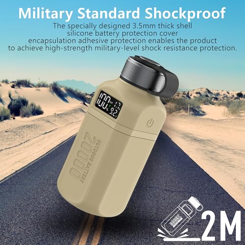 20,000mAh Rugged Power Bank with Fast Charge USB-C PD, IP68 Waterproof Shockproof, Includes 420lm Bright Camping Lantern, Tactical Outdoor Charger for Hiking Camping Survival Emergency - color: Brown