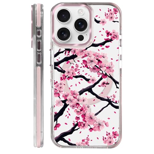 VisEnt Clear Case for iPhone 16 Pro, Magnetic Phone Case, Transparent Slim Cover, Military Grade Protection, Shockproof, Anti-Yellowing, Scratch Resistant, Pink Sakura Floral - color: Pink Sakura Floral, size: Iphone 16 Pro