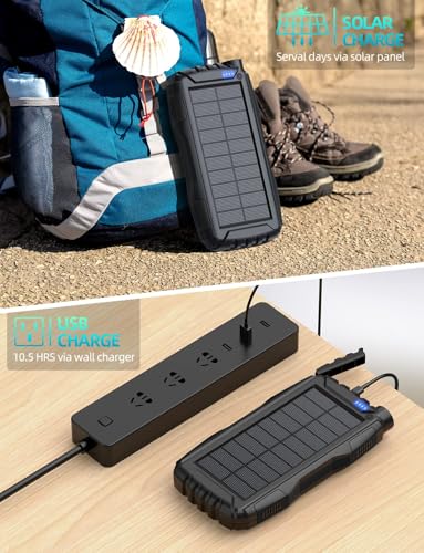 Mregb Solar Charger Power Bank 42800mAh, Portable Charger, Solar Power Bank,External Battery Pack 5V3.1A Qc 3.0 Fast Charger Built-in Super Bright Flashlight (Black) - color: Black