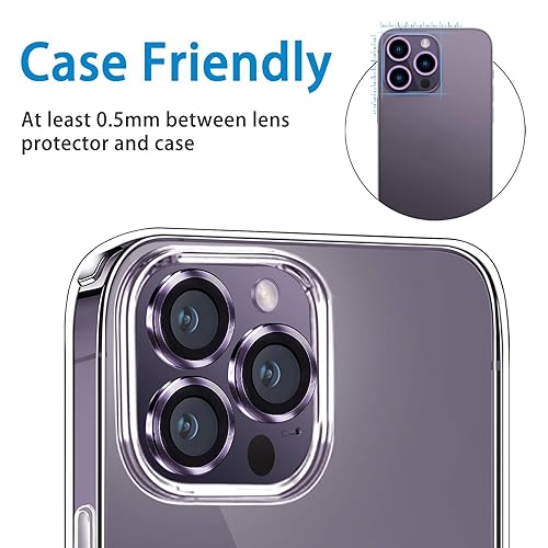 Compatible with iPhone 14 Pro / 14 Pro Max Camera Lens Protector, Anti-Scratch Lens Cover 9H Tempered Glass Metal Camera Screen Protector Shockproof Camera Ring -3 Pcs Purple - color: Purple