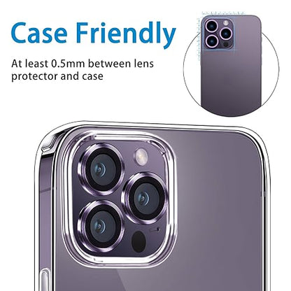 Compatible with iPhone 14 Pro / 14 Pro Max Camera Lens Protector, Anti-Scratch Lens Cover 9H Tempered Glass Metal Camera Screen Protector Shockproof Camera Ring -3 Pcs Purple - color: Purple