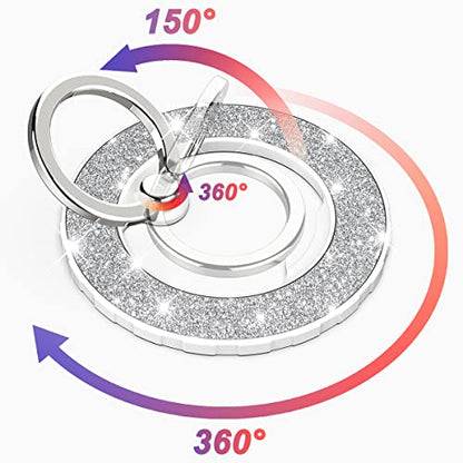 Magnetic Phone Ring Holder for MagSafe, Glitter Magnetic Grip Compatible with iPhone 17 16 15 14 13 12 Pro Max,Pro,Plus,Mini, Pixel 10 Series Mag Safe Accessories,Adjustable Kickstand,Silver - color: Silver