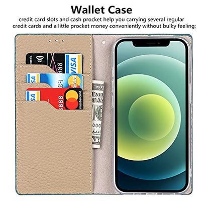iCoverCase Compatible with iPhone 13 Wallet Case, RFID Blocking Genuine Leather Magnetic Case with Wrist Strap and Card Slots Kickstand Feature Flip Cover 6.1 Inch (Light Blue) - color: Light Blue, size: iPhone 13