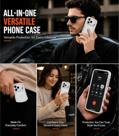 LOOXER® Heavy Duty Rugged Magnetic Case for iPhone 17 Pro (6.3”) | Military Grade Shockproof Protection,MagSafe Compatible+ Tempered Glass Included (White, 17 Pro) - color: White, size: 17 Pro