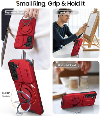 JAME for Samsung Galaxy S22 Case with Ring Stand & Slide Camera Cover Red - color: Red, size: Galaxy S22