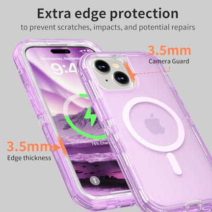 Follaroma Magnetic for iPhone 15 Case, Heavy Duty Phone Cases, Purple, 6.1" | Compatible with MagSafe, Heavy Duty Shock proof Protection, Military-Grade Anti-Drop, Dual Layer Transparent Protective Cover - color: Purple, size: iPhone 15 6.1''